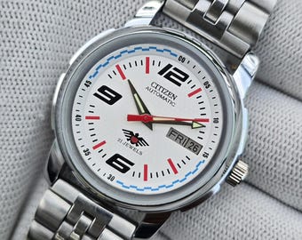 Vintage Citizen Automatic White Dial Day Date 21 Jewels Japan Made Movement Refurbished Wristwatch