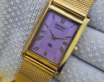 Vintage Seiko Tank Quartz GoldTone Rectangular Refurbished Japan Made Unisex watch