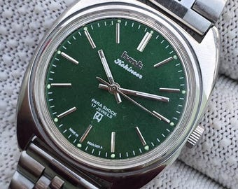 Zegarek mechaniczny HMT Kohinoor z zieloną tarczą Sunburst, 17 kamieni, nakręcany ręcznie, odnowiony