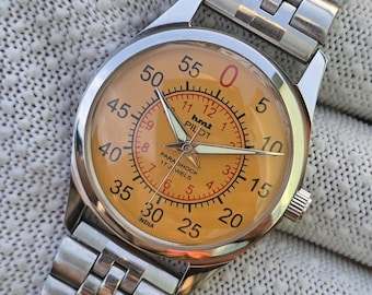Zegarek mechaniczny HMT Pilot w stylu vintage, żółty, wojskowy, z 17 kamieniami, nakręcany ręcznie, ze stali nierdzewnej, z bransoletą