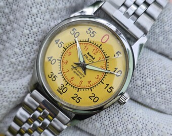 Vintage HMT Pilot Mechanische Gelbes Zifferblatt Handaufzug 17Jewels Edelstahl Armband India Watch
