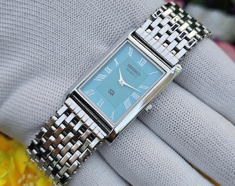 Vintage Seiko Quartz Tank Tiffany Roman Dial SilverTone Refurbished Rectangular Japan Made Unisex watch
