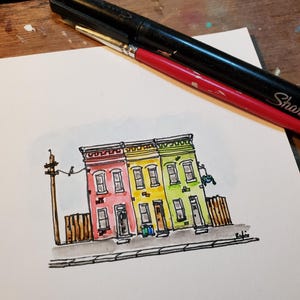 Kleine Reihe von Stadthäusern Aquarellmalerei