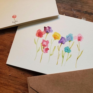 Lot de 5 cartes aquarelles originales de fleurs variées