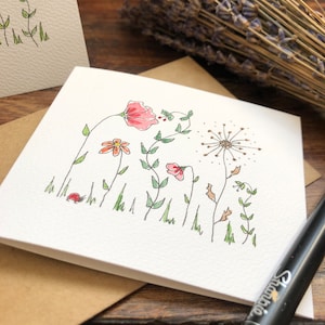 Set von 5 verschiedenen Blumen original handgezeichneten und gemalten Aquarell Karten, mit Umschlag.