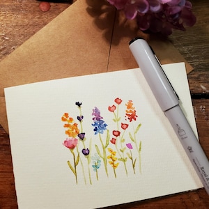 Ensemble de 5 cartes aquarelles originales peintes à la main de fleurs variées, avec enveloppe.