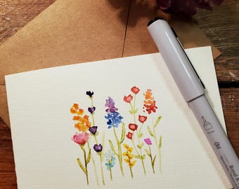 Set of 5 variety flowers original hand painted watercolour cards, with envelop.