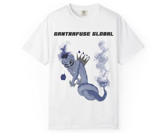T-shirt med korsat hjärta och illustration av en kopp som rinner över | Gantrafuse Global Logo