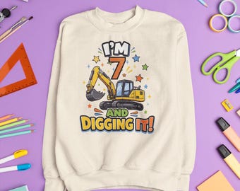Personalized I'm [Age] And Digging It Kids Sweatshirt | Construction Birthday Jumper | Excavator Birthday Gift | TillyTeddy