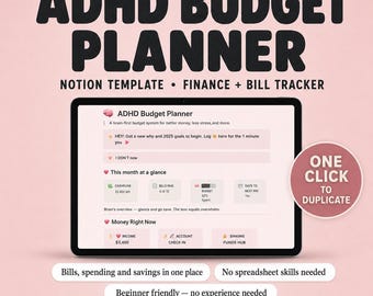 ADHD Budget Planner Notion Template, Monthly Finance & Bill Tracker, Paycheck Expense Tracker, ADHD Tax Tracker, Digital Budget Dashboard