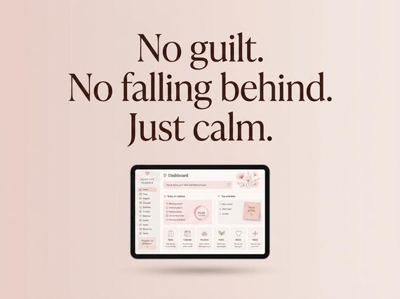 ADHD Notion Planner for Women | All-in-One Life Dashboard | Adult ADHD Digital Planner, Habit Tracker, Budget, Self Care | Notion Template