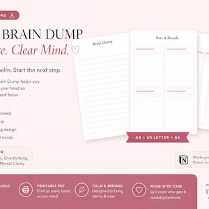 ADHD Brain Dump Printable Bundle | 45 Pages | Colour-Coded & Ink-Saving | Thought Dump, Sort and Decide, Weekly - Pocket | A4 US Letter A5