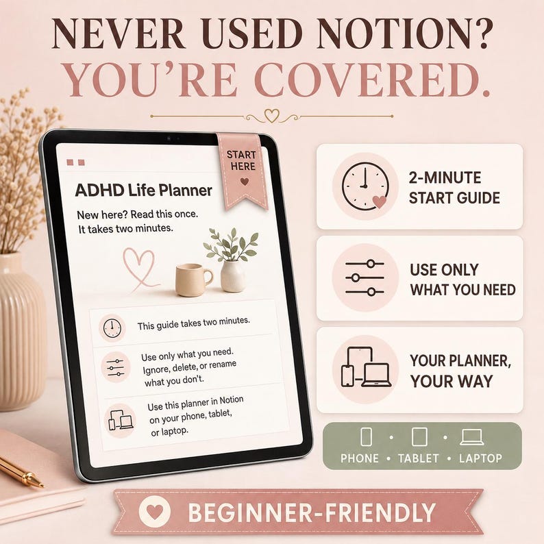 ADHD Notion Planner for Women | All-in-One Life Dashboard | Adult ADHD Digital Planner, Habit Tracker, Budget, Self Care | Notion Template image 6