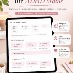 ADHD Work Focus Planner Notion Template Productivity Task Manager Time Blocking Project Tracker Digital Download