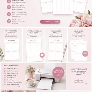 ADHD Cleaning Planner Printable | 392 Pages | Pre-Filled & Blank | Minimalist Boho 15 Minute Reset, Doom Pile Tracker, Laundry Stages