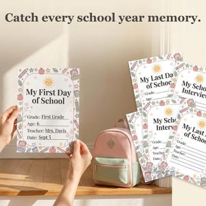 School Memory Book Printable | First & Last Day of School Sign | All About Me Interview Handprint Keepsake | Back to School Memory Kit