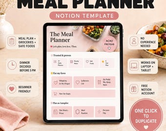 ADHD Meal Planner Notion Template | Grocery List, Safe Foods & No-Cook Meals | Weekly Meal Planning for ADHD Brains | Instant Download