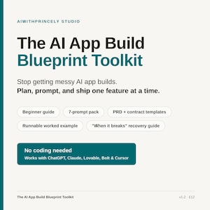 Verktygslåda för AI-appbyggnation – Bygg appar med ChatGPT, Claude och Cursor | No-Code AI Prompt Pack, PRD och funktionsmallar för nybörjare