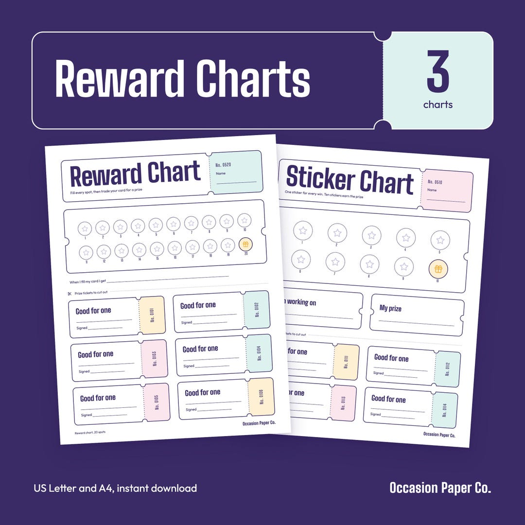 Reward Chart Printable, Sticker Chart for Kids, 10 20 and 30 Spot ...