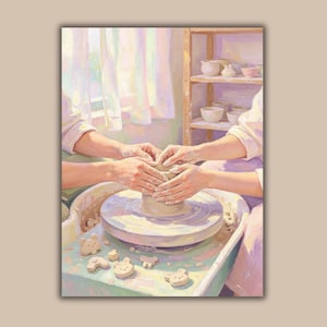 Illustration pour atelier de poterie, peinture en céramique d'un couple romantique, décoration murale (téléchargement numérique)