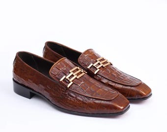 Handmade Alligator Oxfords, Men's Wedding Shoes, Alligator Texture Oxford Style Shoes
