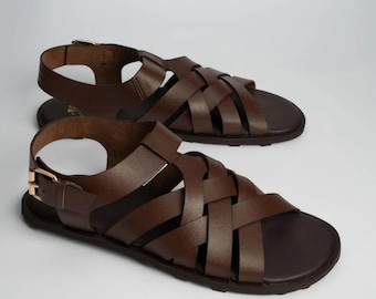 Handmade Leather Gladiator Sandals _ Men's Woven Fisherman Style