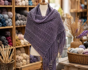 Knitting Shawl Pattern PDF, Fringe Wrap Knitting Pattern, Easy Triangle Shawl Pattern, Cozy Knit Wrap, Instant Download PDF