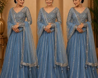 Sky Blue Lehenga Choli For Women Ready To Wear Indian Wedding Wear Lehenga Choli