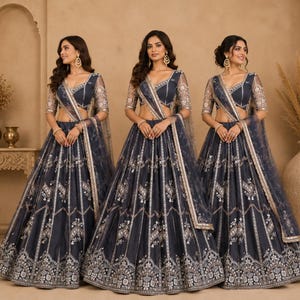 Dark Gray Lehenga Choli Set | Wedding Guest Sangeet Outfit | Bridesmaids lehenga choli | function wear lehenga