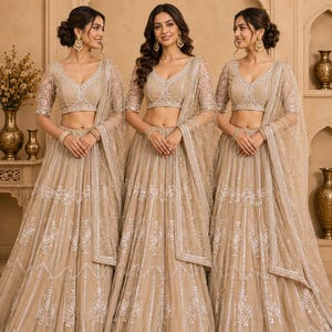 Beige(Golden) Lehenga Choli Set For Women  | Wedding Guest Outfit | Bridesmaids lehenga choli | Function wear lehenga