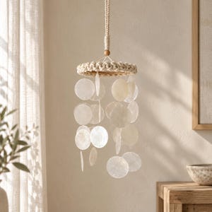 Natural Shell Wind Chime: Handmade Macrame Wall Hanging, Boho Coastal Bedroom Decor, Housewarming Gift