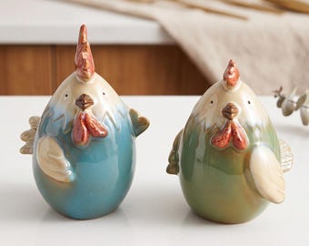 Ceramic Chicken Piggy Bank, Farmhouse Style Rooster Hen Coin Bank | Home Table Decor, Gift for Kids Mom, Rustic Glazed Animal Figurine