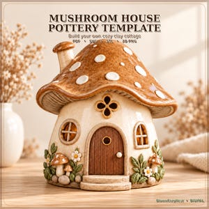 Mushroom House Pottery Template PDF | Ceramic Fairy Cottage Lantern | Slab Building Clay Pattern | SVG STL Instant Download