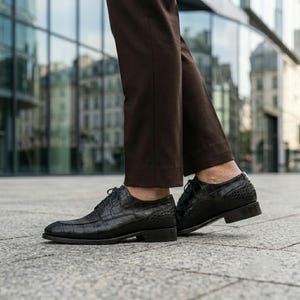 Handmade Black Genuine Alligator Leather Mens Derby Shoes