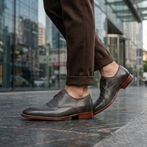 Handcrafted Men's Grey Patina Split Toe Derby Dress Shoes