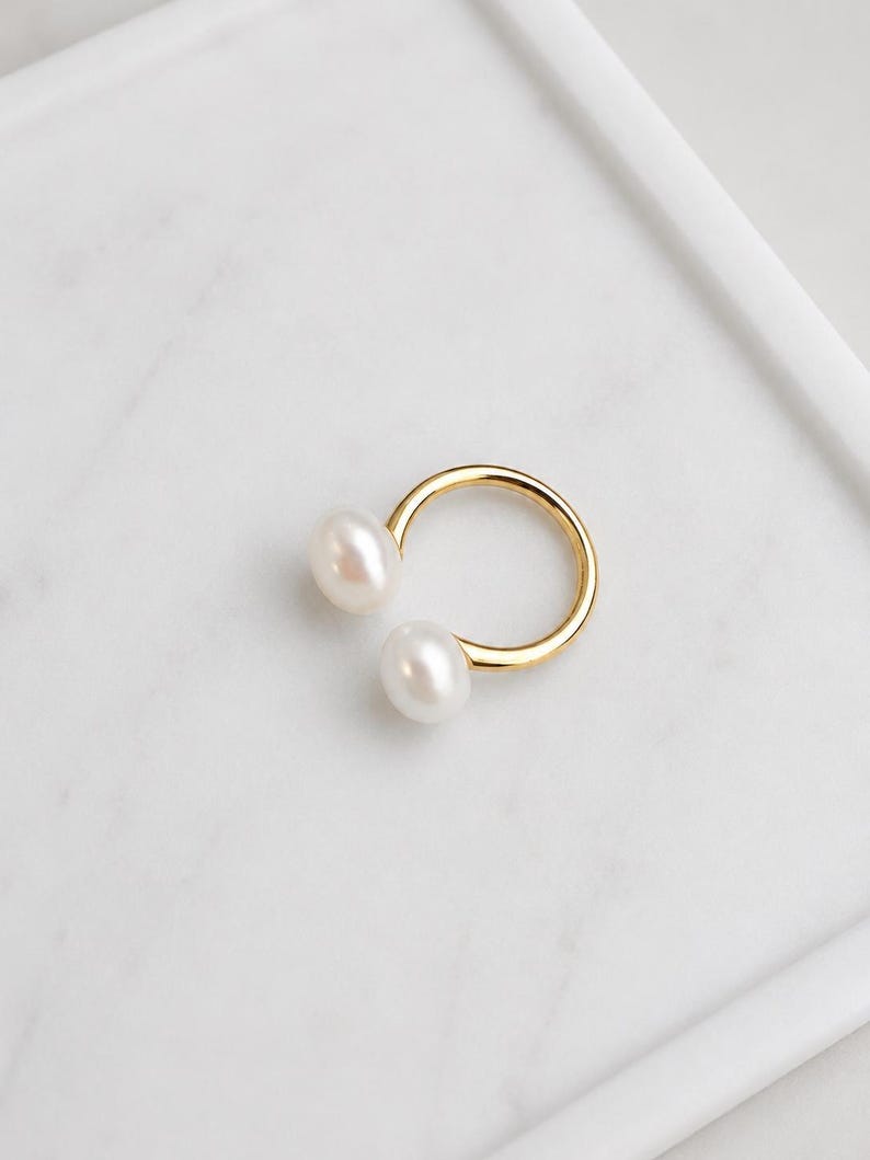 Adjustable Gold Pearl Ring, Suspended Pearl Ring, Contemporary Pearl ...