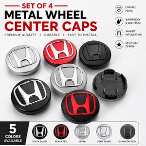 Honda centrumkåpor, set med snäppfästen, nav emblemkåpor (4 st)