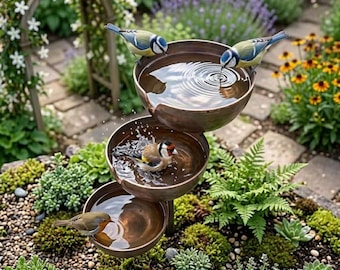 Rustieke metalen vogelbadtuinpaal – regenopvangbak voor bijen en vlinders, decoratie boerderijtuin