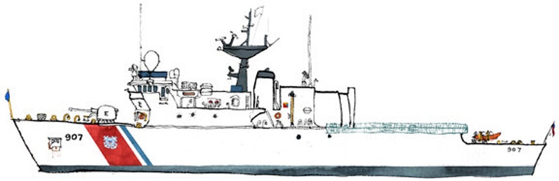 USCGC Escanaba WMEC-907 : nautical print / ship illustration image 1