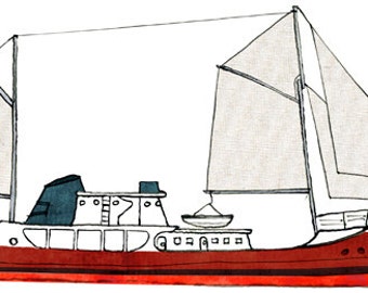 steel trawler Cape Race: ship print / nautical illustration