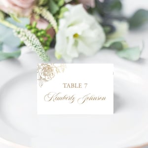 Editierbare Gold Platzkarten, Klassisch Elegante Escort Karten - Rose Flower Botanisch