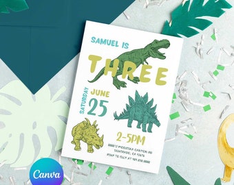 Dinosaur Birthday Invitation Canva Template - Animated Dino Video Invite