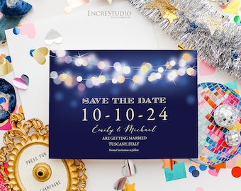 Save the Date Invitation Editable Template - Under the Stars Save the Date, Night Lights Digital Invite Design