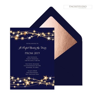 Editable Prom Invitation and Ticket, Enchanted Night Senior Prom Instant Download, Gold or Silver Stars High School Formal Invitation,
