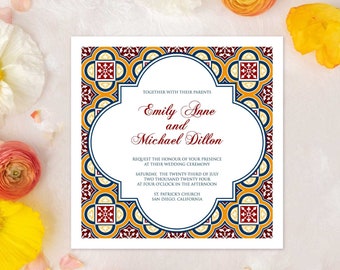 Editable Spanish Tiles Wedding Invitation Set: Mexican Theme Templates (Digital Download)