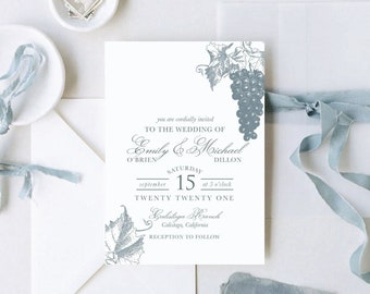 Vineyard Wedding Invitation Set Templates - Editable Botanical Wedding Invitation Set