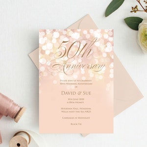Anniversary Invitation Editable Template - Gold 50th Wedding Anniversary Editable Printable Digital Template