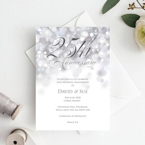 Modello modificabile per invito all'anniversario - Modello digitale stampabile modificabile per 25° anniversario di matrimonio in argento