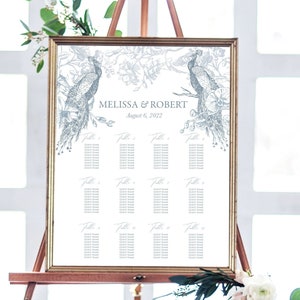 Wedding Seating Chart Editable Template - Peacock and Orchids Guest Seating Chart