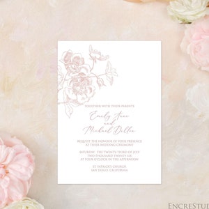Blush Rose Wedding Invitation Set: Vintage Botanical Design (Editable Template)